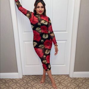 Rose black see through dress